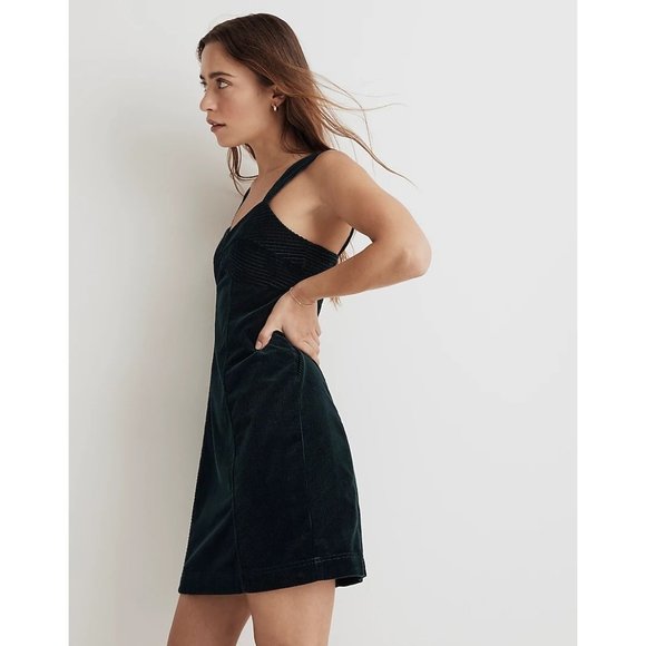 Madewell Corduroy Sweetheart Mini Dress 16 Ancient Forest Green - Picture 4 of 6